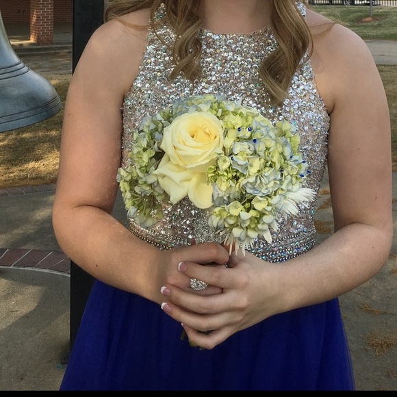 Beautiful Royal Blue prom dress with beaded/sparkly high neck bodice. Worn once. - Picture 6 of 6